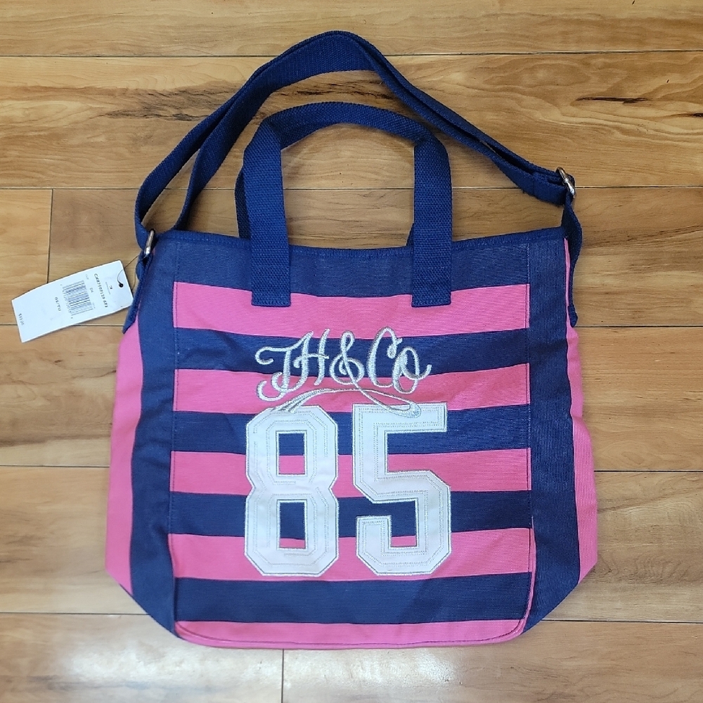 Tommy Hilfiger Kids Striped Canvas Tote Bag Pink Blue 2012 Vintage Y2K Style